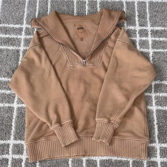 Aerie Tan Down to Earth Oversized Quarter Zip Sweatshirt - Picture 4 of 4